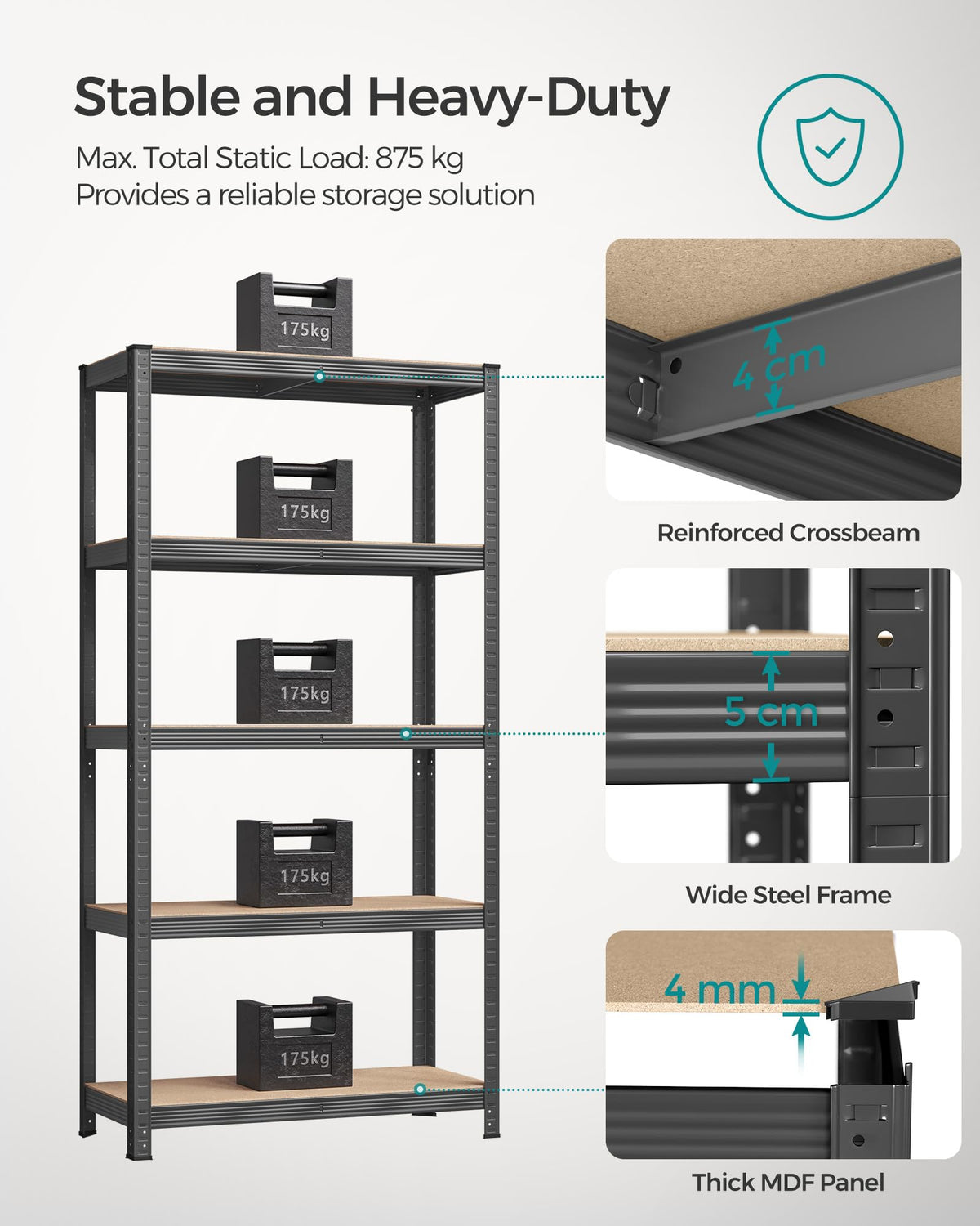 SONGMICS 5-Tier Heavy-Duty Shelving Units, Set of 2, Boltless Assembly