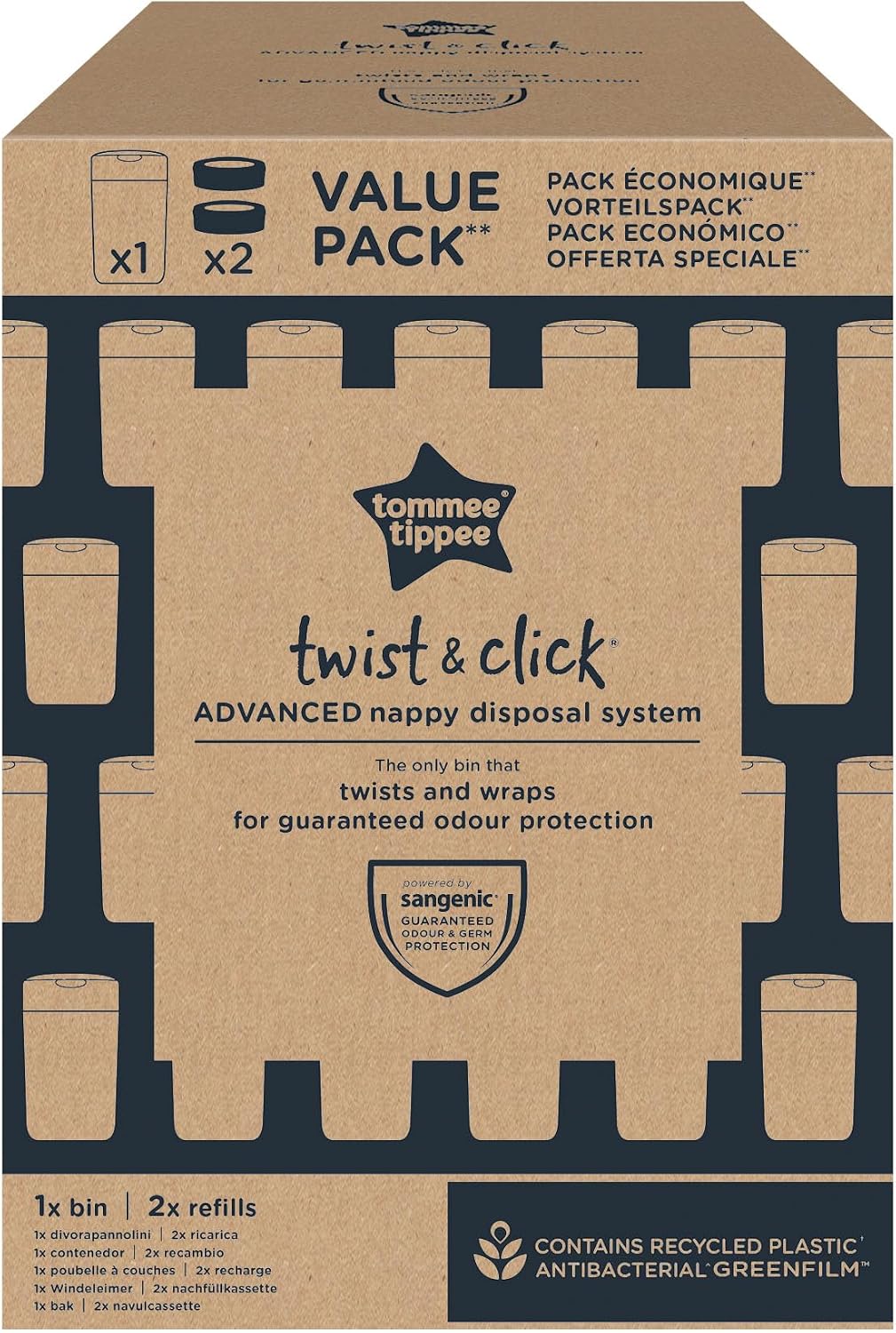 Tommee Tippee Twist & Click Nappy Bin Odour & Germ Protection