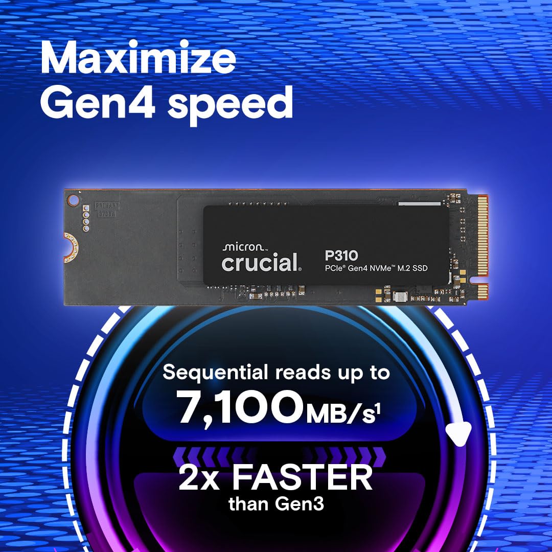 Crucial P310 1TB SSD M.2 2280 NVMe PCIe Gen4, Up to 7,100MB/s, Laptop & Desktop (PC) Compatible, Internal Solid State Drive - CT1000P310SSD801