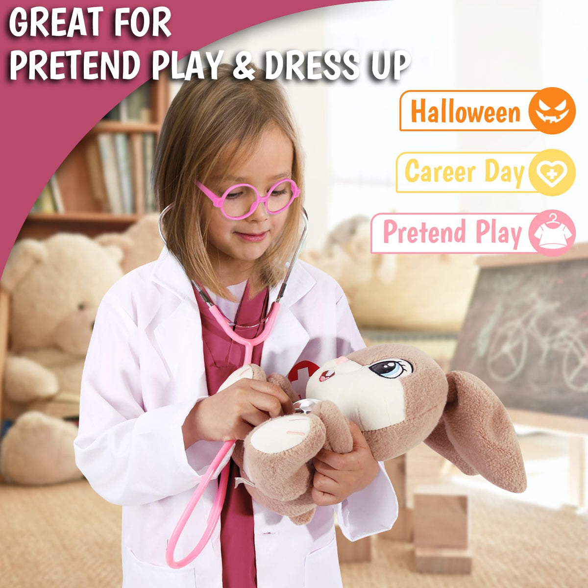 12 PCS Doctor Costume for Kids,Scrubs Nurse Costume for Girls Boys