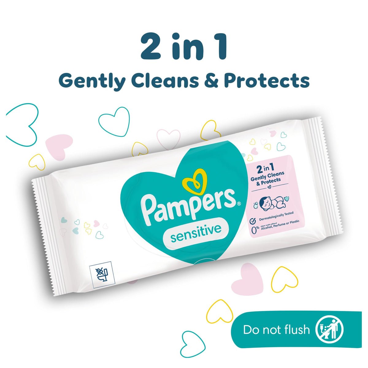 Pampers Sensitive Baby Wipes 24 Packs of 52 Wipes = 1248 Baby Wet Wipes, 2 in 1 Gently Cleans & Protects, 0% plastic in wipes
