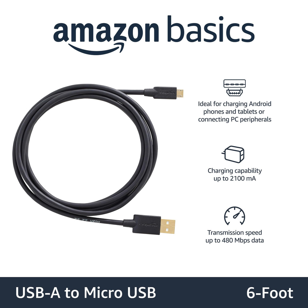 Amazon Basics 5-Pack Micro USB Cable, USB 2.0, 3 m, Black