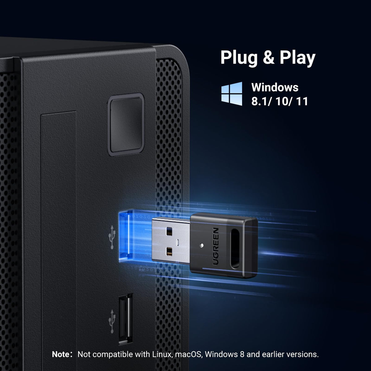 UGREEN Bluetooth 5.3 USB Adapter 328ft/100M Range for PC, Rotatable Antenna