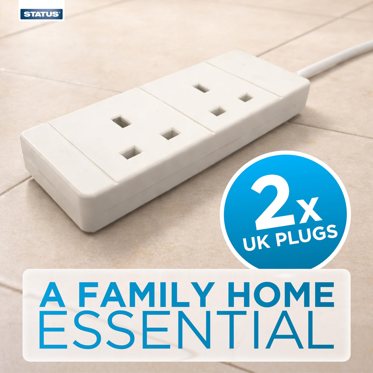 STATUS 4 Socket Extension Lead, 2m Black 13A Power Strip for Home or Office Use (S4W2MBL1PK4)