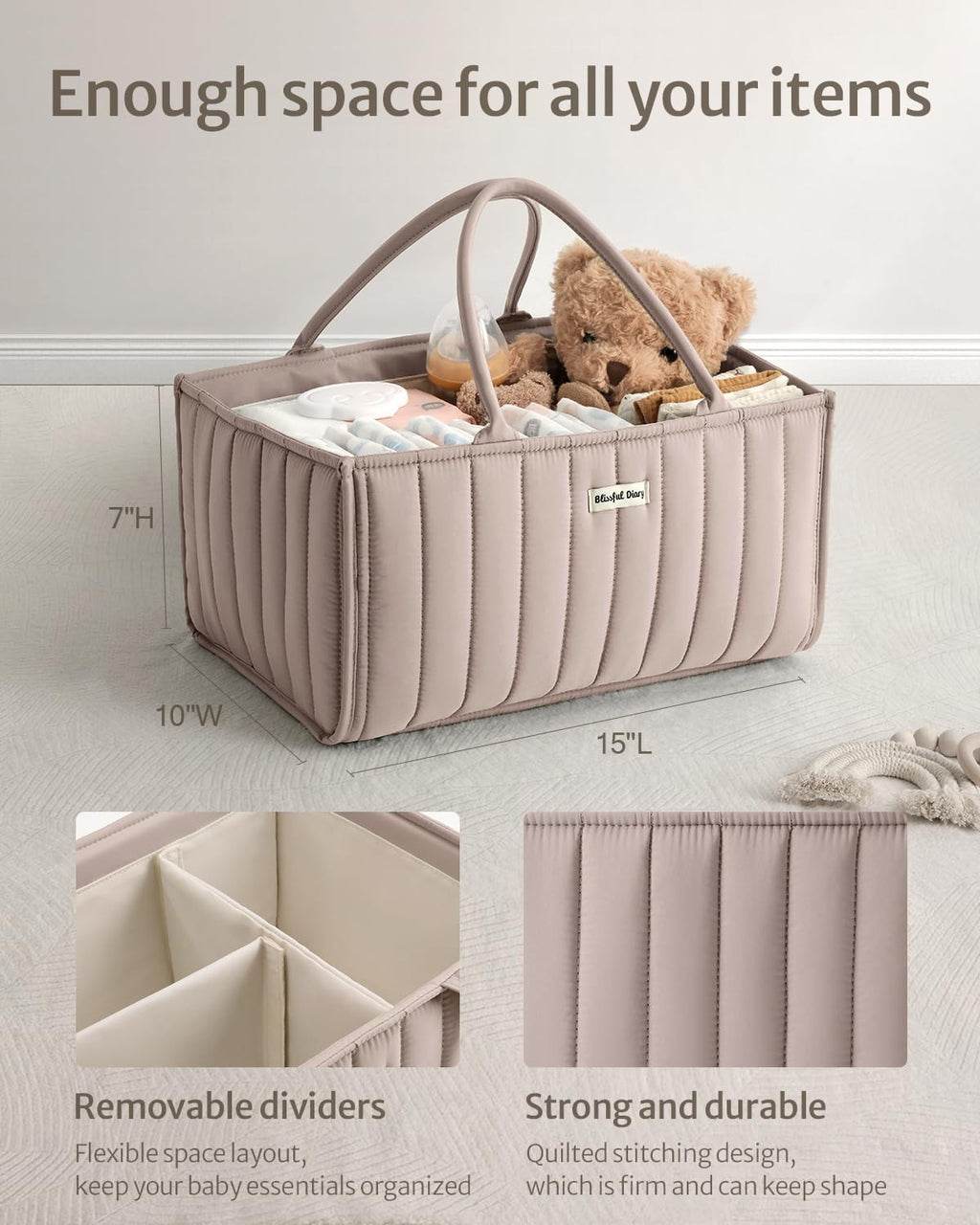 Blissful Diary Nappy Caddy Organiser, Baby Diaper Caddy for Nappy Station, Stylish Storage Basket for Newborn Essentials, Baby Shower Gifts for Girl or Boy, Sage Green