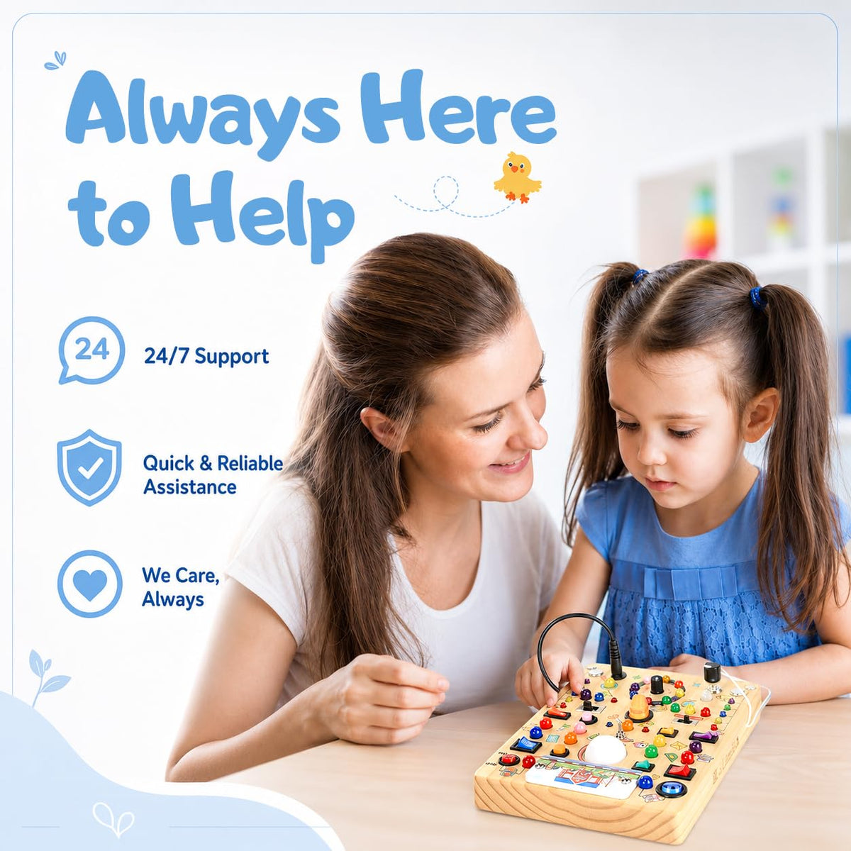 Busy Board with LED Light Switches, Montessori Toys for 1 2 3 Years Old, Toddlers Wooden Toy Sensory Activity Board, Travel Toys for 1+ Year Old Boy & Girl Birthday Gift
