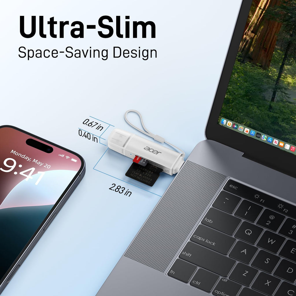 Acer SD Card Reader, USB C & USB 3.0 Memory Card Reader Adapter