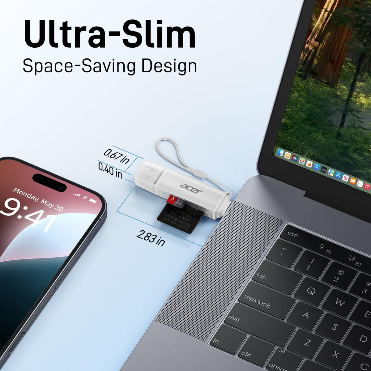 Acer SD Card Reader, USB C & USB 3.0 Memory Card Reader Adapter