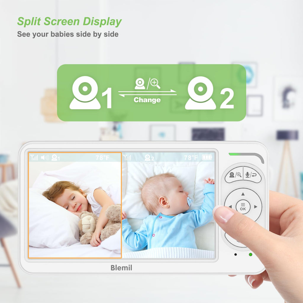 Blemil Baby Monitor with Camera, 6'' IPS Screen Baby Camera Monitor No WiFi