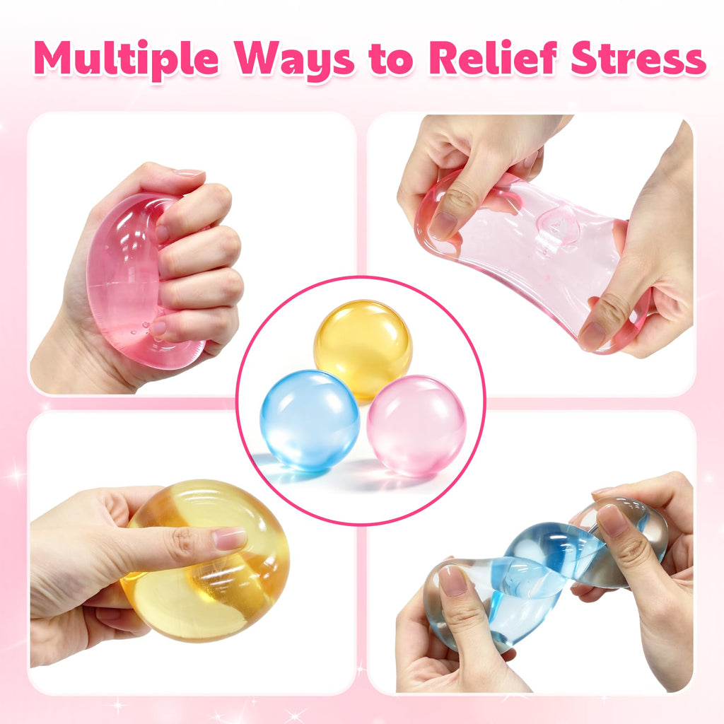 3pc Stress Balls for Adults, Squishy Ball Sensory Textured Memory Gel Fidget Toys for Kids/Adults Hand Exercises, Valentines Day Party Favors Anxiety Relief Squeeze Ball(1.80“)