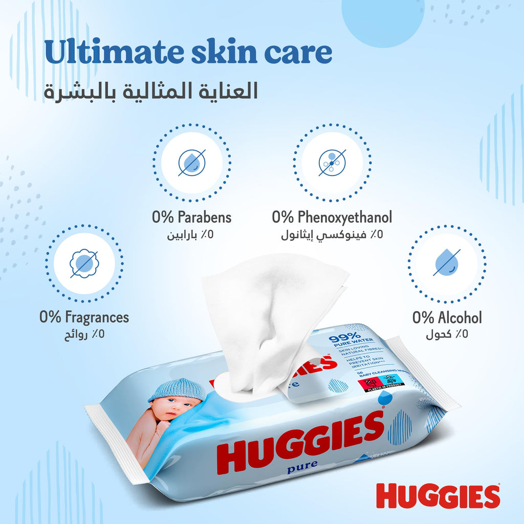Huggies Pure Plastic Free Baby Wipes - Pack of 18 (864 Wipes) - 99% Water Wet Wipes, Fragrance Free, Hypoallergenic, Better Cleaning, Soft and Gentle on Babies' Delicate Skin