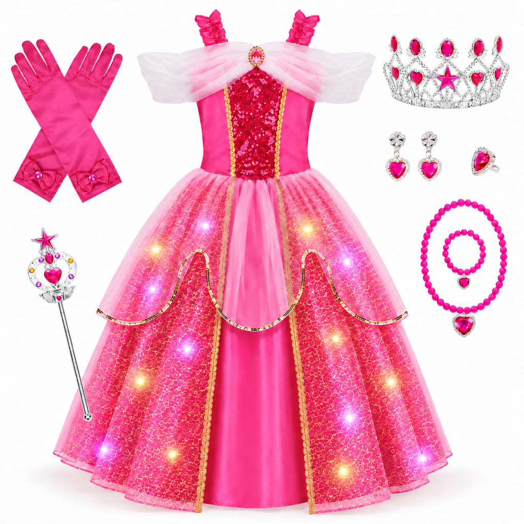 Meland Light Up Princess Dress for Girls Ages 3-10, Halloween Costume Party