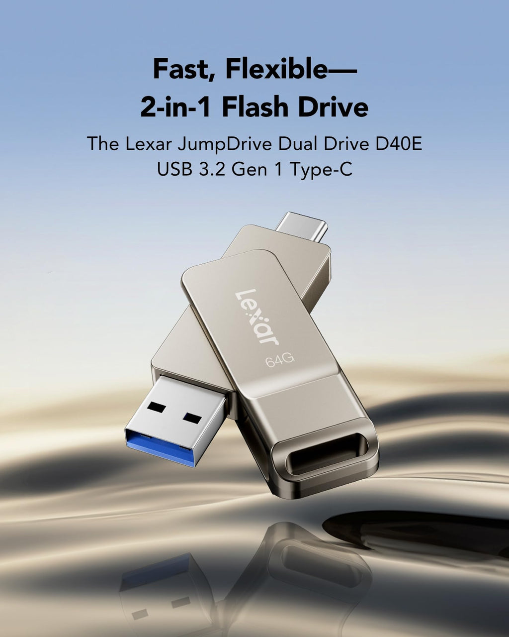 Lexar D40E 256GB Dual Usb Stick Type-C Jump Drive, Titanium Grey
