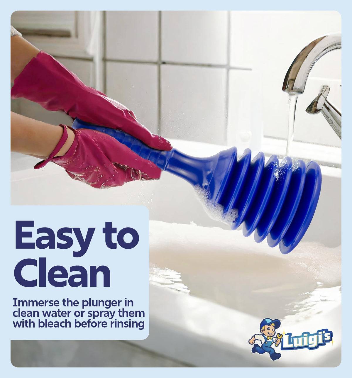 Luigi's Mini Sink Plunger for Unblocking Drains in Bathroom Kitchen Sink Bath and Shower - Small Powerful Commercial Style Plumbers Plunger - Bellow Plunger Sink Unblocker