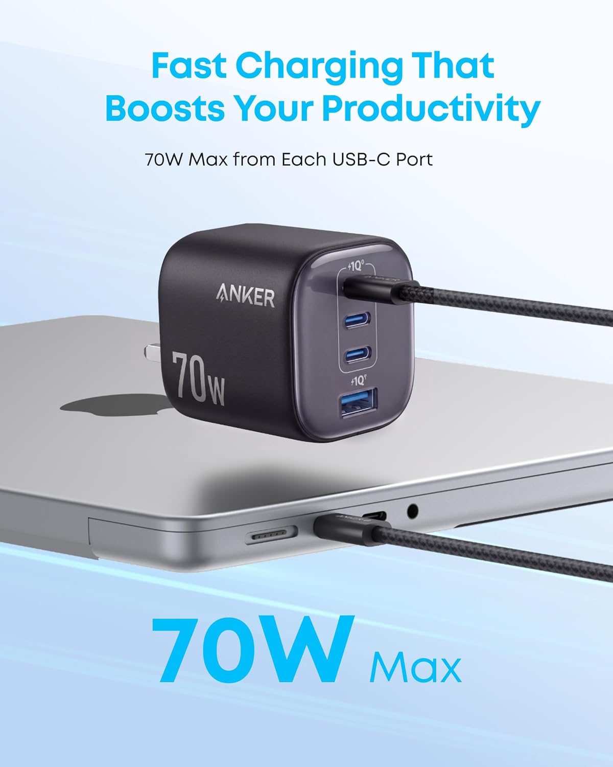 Anker Zolo 70W Fast usb c Charger, 4-Port Foldable Laptop Adapter Plug
