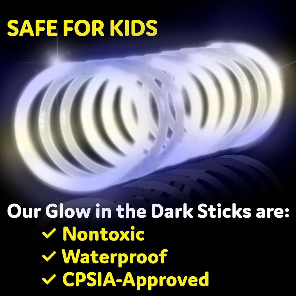 PartySticks Glow Sticks Halloween Party Supplies 100pk - 8 Inch Glow in the Dark Light Up Sticks Party Favors, Glow Party Decorations, Neon Party Glow Necklaces and Glow Bracelets with Connectors