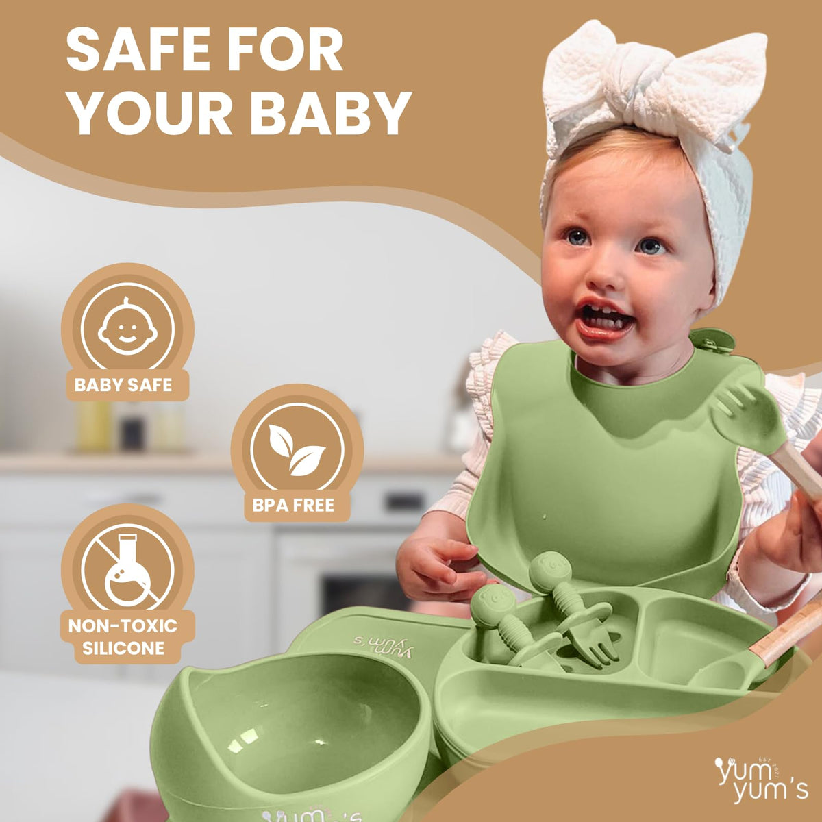 Yum Yum's Baby 10 Pcs Blue Weaning Set - Complete Toddler Feeding Kit w/Sectioned Plate, Suction Bowls, Cutlery with Mouth Guard, Straw Cup, Bib & Mat - Non-Slip - for Toddlers & Baby Gift