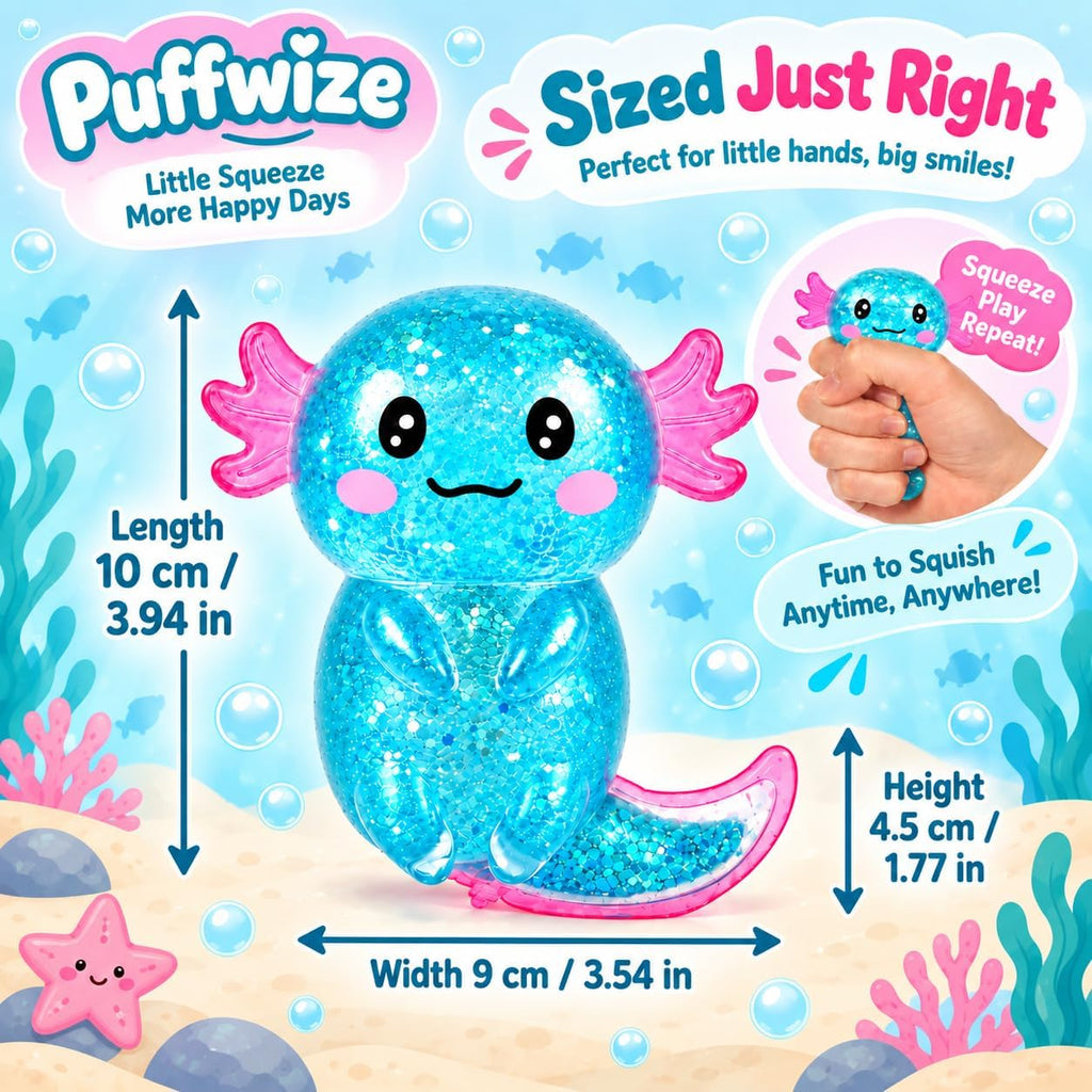 Axolotl Squishy Stress Relief Toy Glitter Fidget Toys Cute Malt Sugar Axolotl Toy Fidget Toys for Kids Youth Adult, Party Favors Anxiety Relief Squishy Toys(Blue)