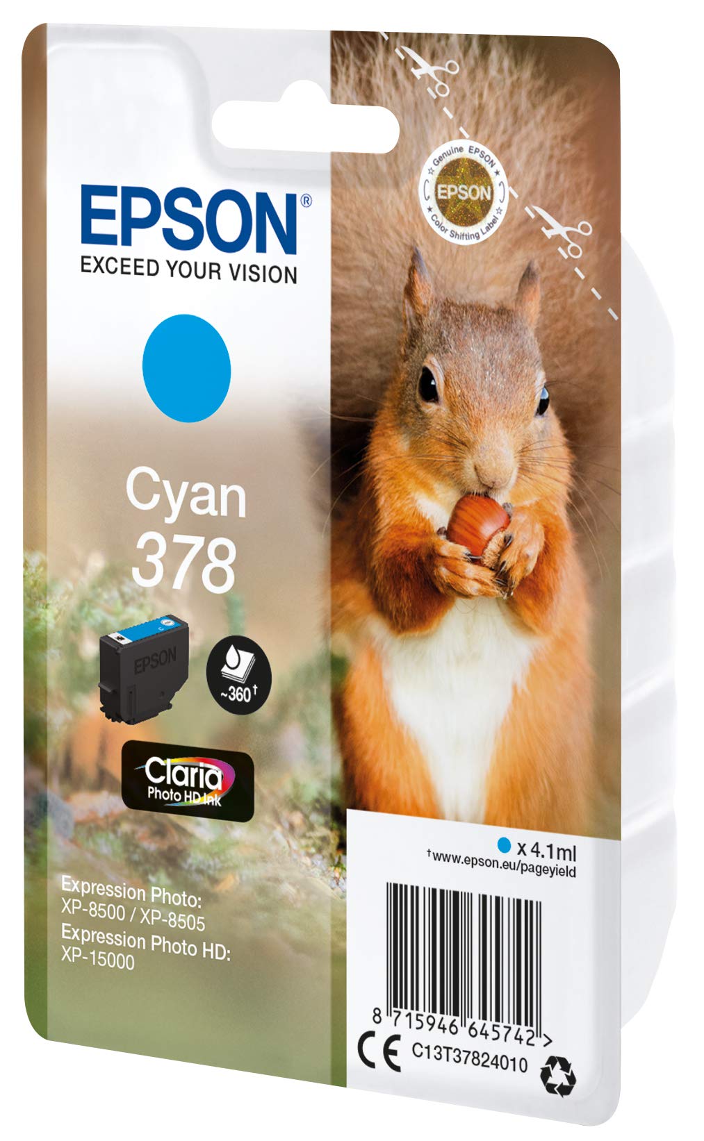 Epson 378 Black Squirrel Genuine, Claria Photo HD Ink Cartridge, Standard Capacity