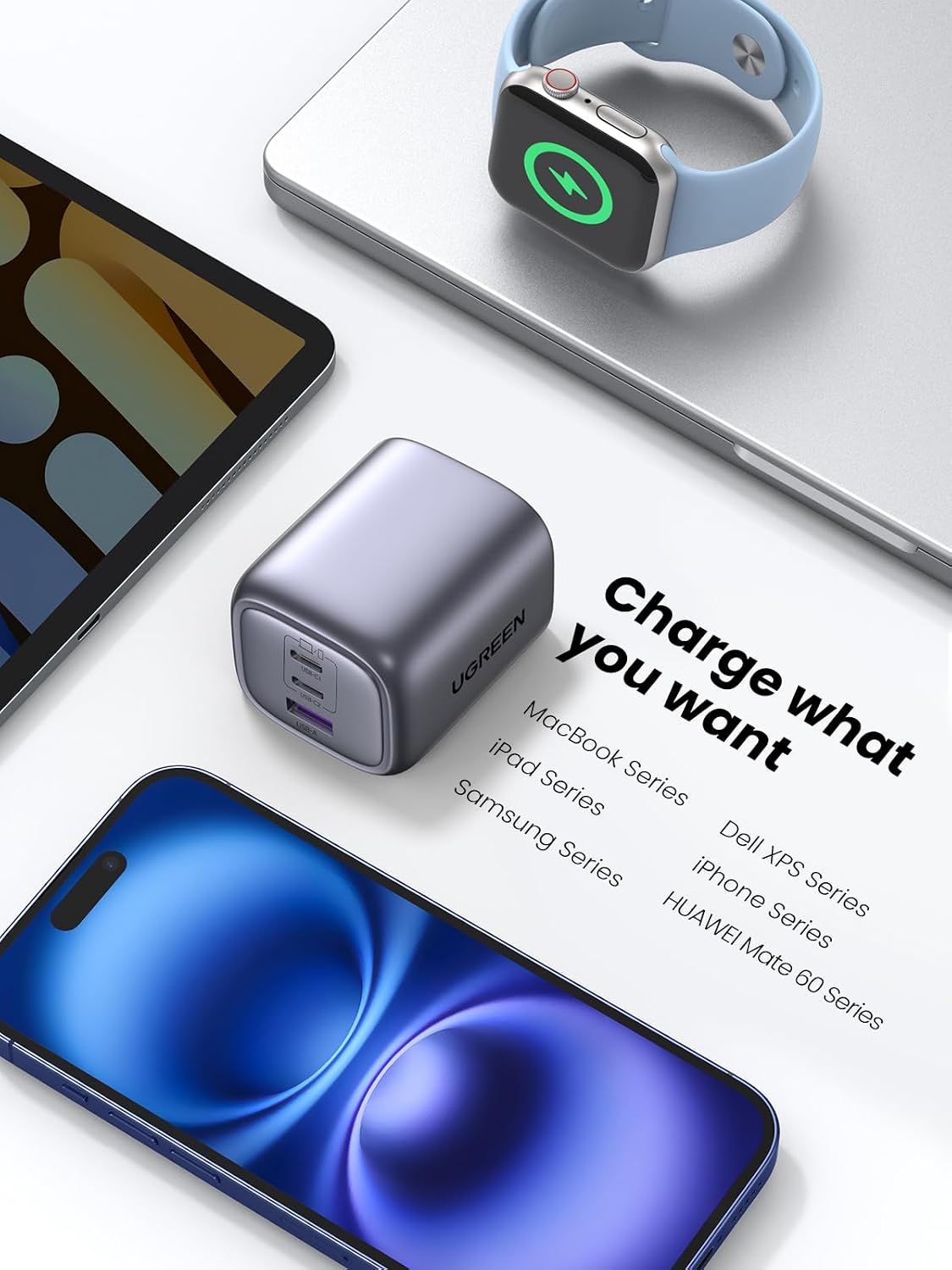 UGREEN Nexode 65W USB C Plug, 3-Port Foldable GaN Fast Travel Charger