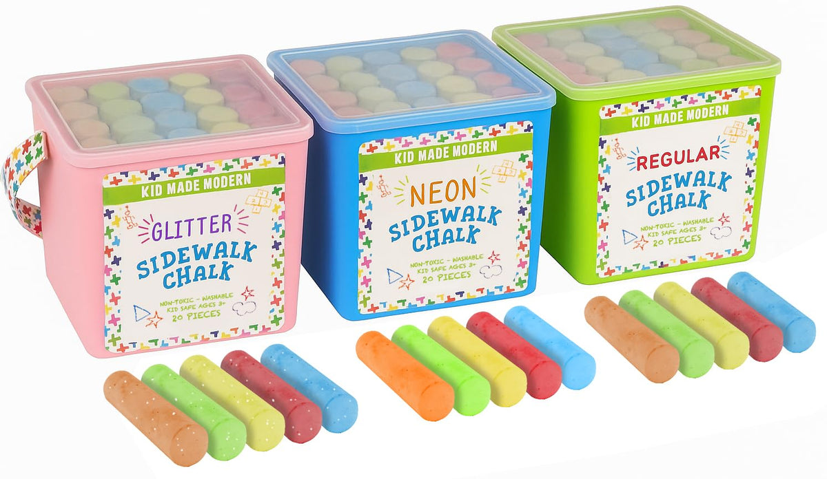 Kid Made Modern Non Toxic Sidewalk Chalk Bucket (24 Count) - Washable Colored Chalk Bulk Set for Kids and Toddlers Outdoor Games