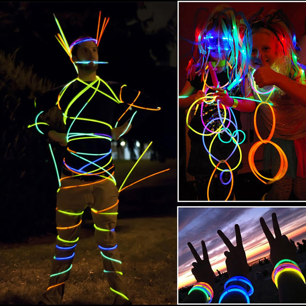 HONLYNE 100 Pack Glow Sticks Party Favors Bulk, 8" Glow in the Dark Party Supplies, Party Favors for Kids 8-12, Neon Glow Stick Bracelets & Necklaces for Raves, Halloween, Christmas, Birthdays