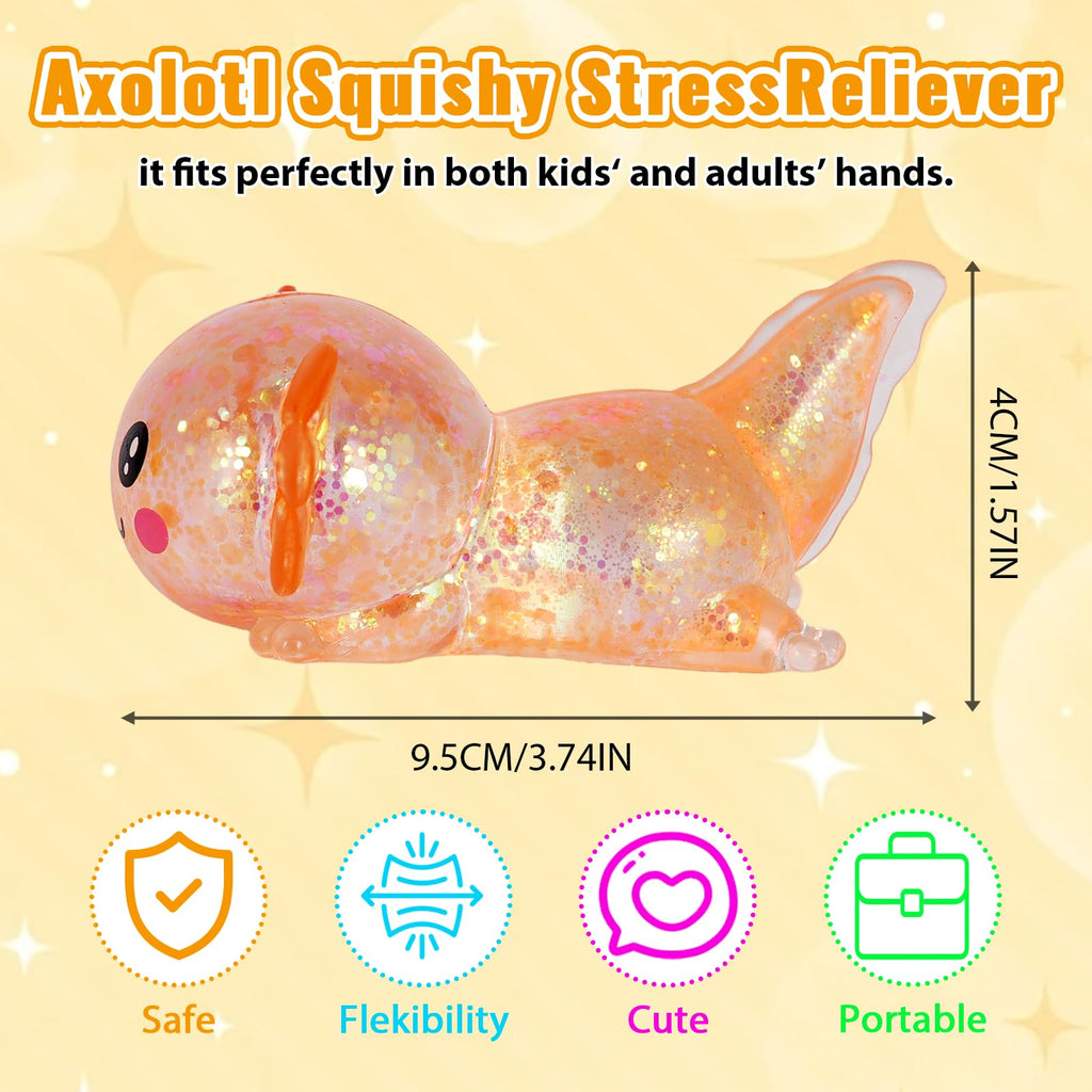 Axolotl Squishy Stress Relief Toy Glitter Fidget Toys Cute Malt Sugar Axolotl Toy Fidget Toys for Kids Youth Adult, Party Favors Anxiety Relief Squishy Toys(Blue)