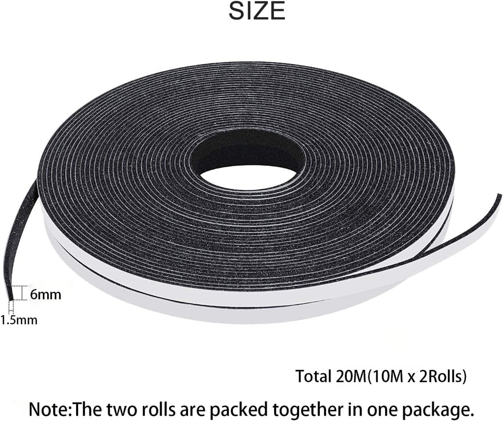 Draught Excluder Self Adhesive Foam Tape 6mm(W) x 3mm(T) Window Door Weather Stripping SoundProof Weather Strip Tape Seals for Gap Seal, 2 Rolls, Total 20M Long White