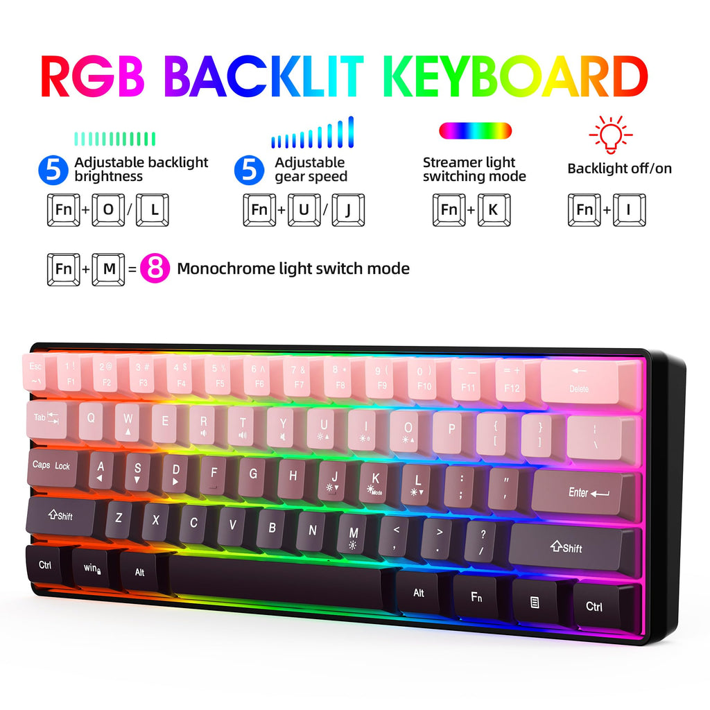 Snpurdiri 2.4G 60% Wireless Gaming Keyboard and Mouse Combo (White-Grey)