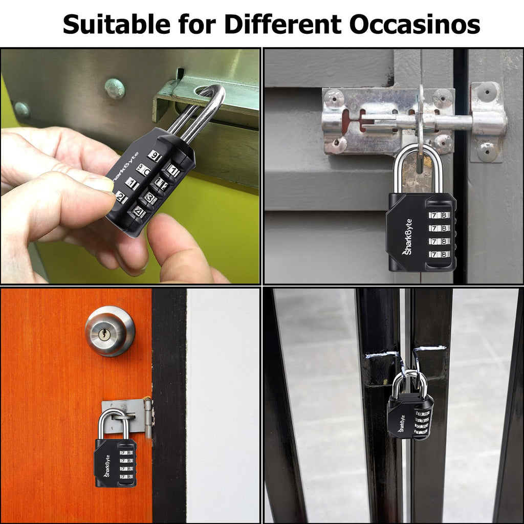 SharkByte Heavy Duty Combination Padlock – 4-Digit Weatherproof Outdoor Lock with Stainless Steel Shackle, Anti-Rust Resettable Code for Gym, School, Locker, Shed, Toolbox, Gate & Warehouse - Purple