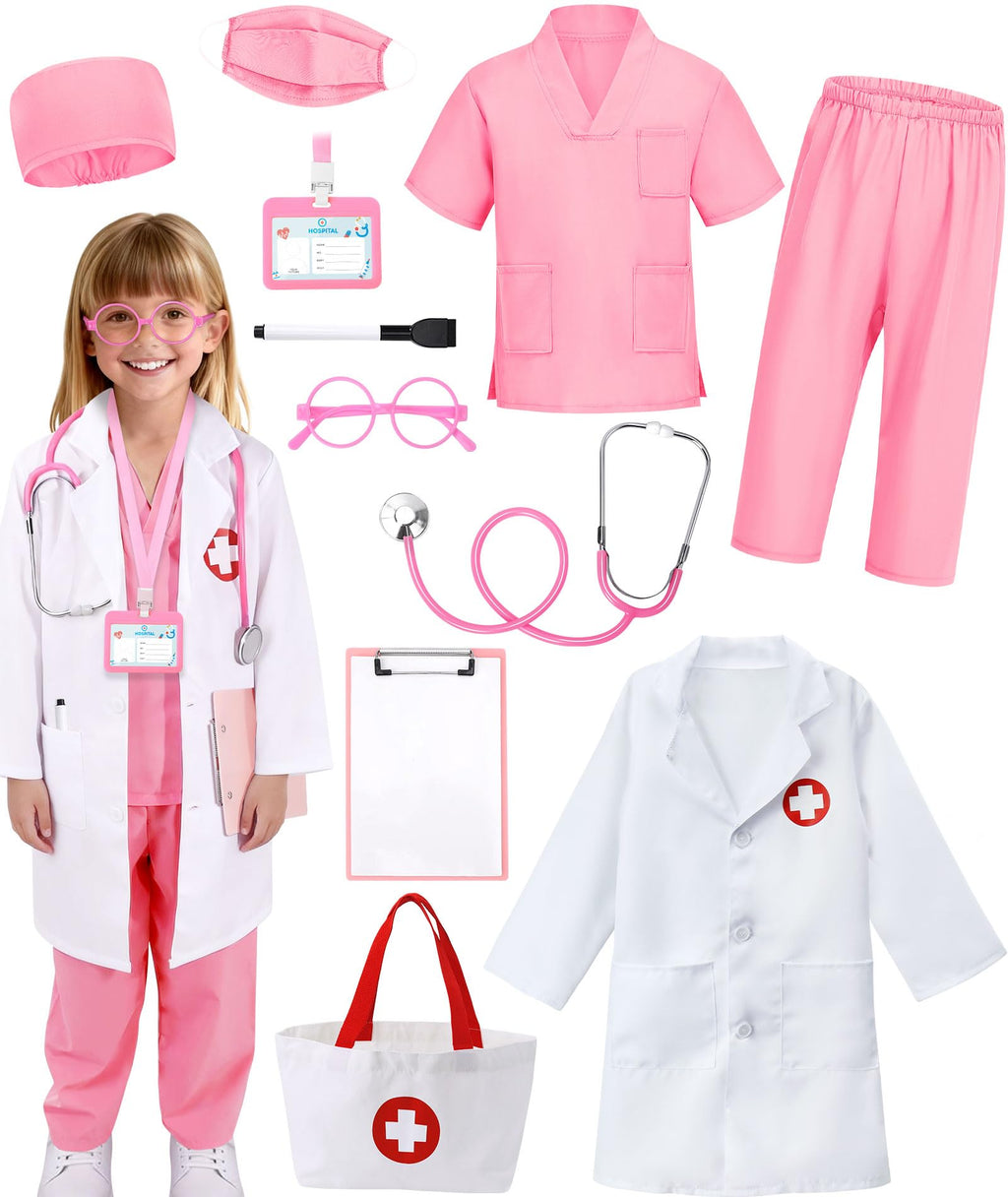 12 PCS Doctor Costume for Kids,Scrubs Nurse Costume for Girls Boys