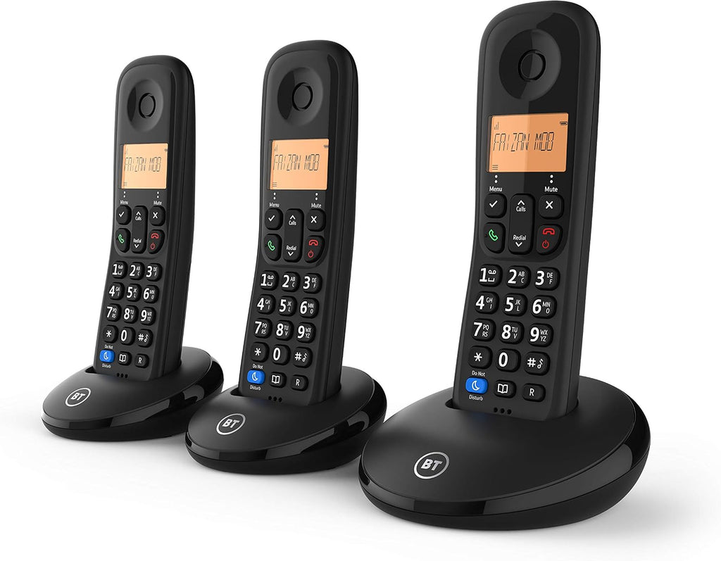 BT Everyday Cordless Landline House Phone, Home Phone, Basic Call Blocker, Do Not Disturb button, Trio Handset Pack