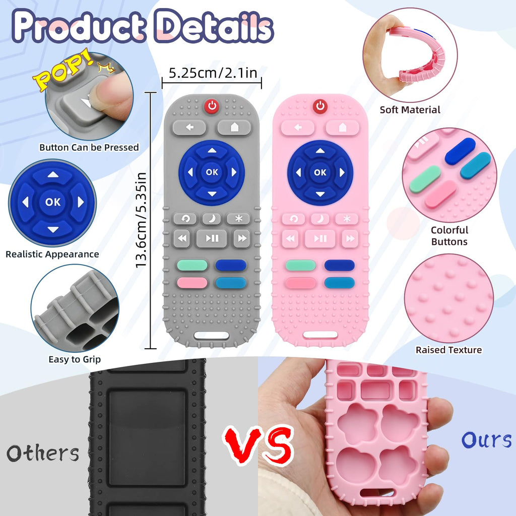 Teething Relief Teethers Toys for Babies 3-6 12 Months Gifts, Silicone Remote Control Baby Teether Bath Toys for 3 6 9 Months Newborn Infant Boy Girl Autism, Food Grade Silicone Sensory Toys, Black