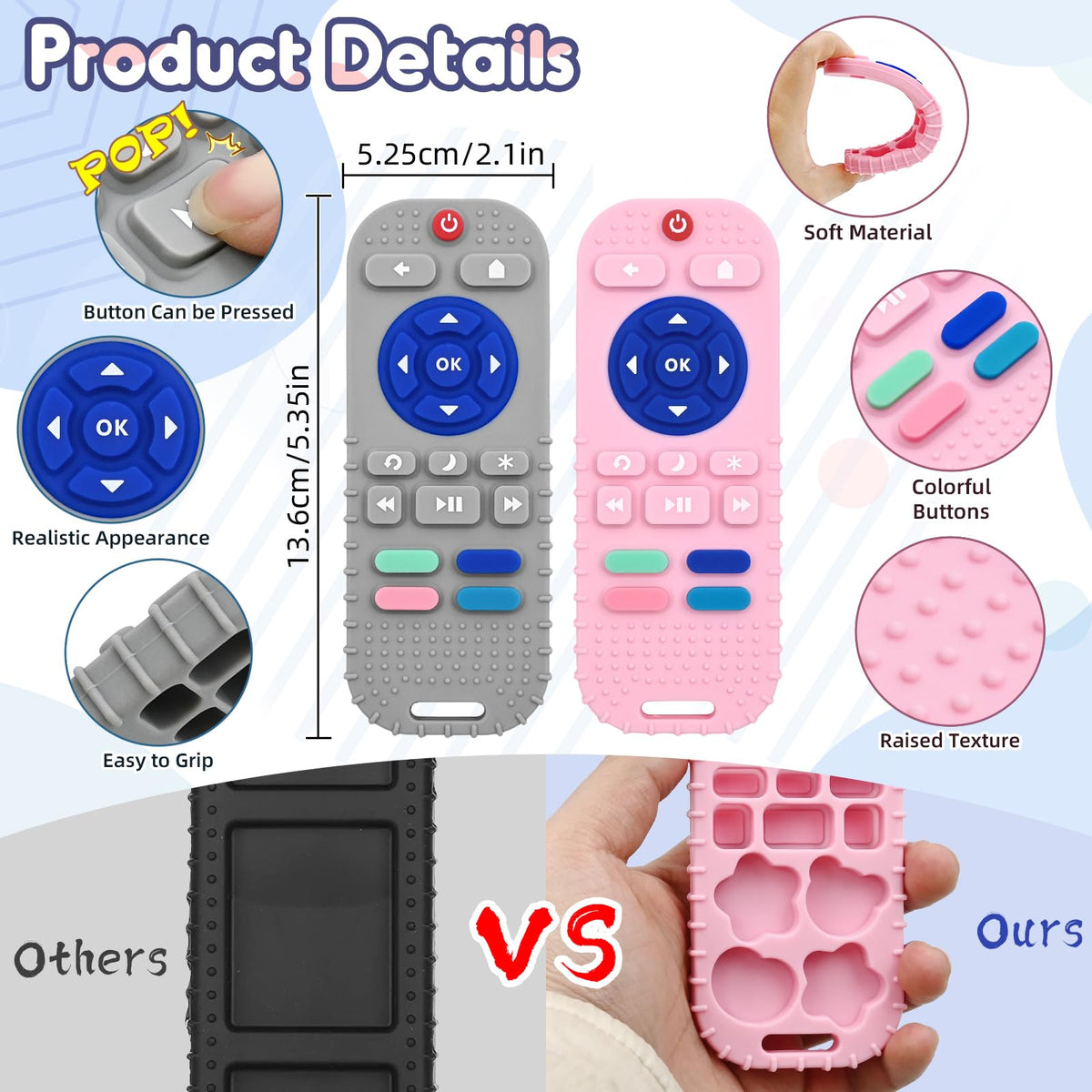 Teething Relief Teethers Toys for Babies 3-6 12 Months Gifts, Silicone Remote Control Baby Teether Bath Toys for 3 6 9 Months Newborn Infant Boy Girl Autism, Food Grade Silicone Sensory Toys, Black