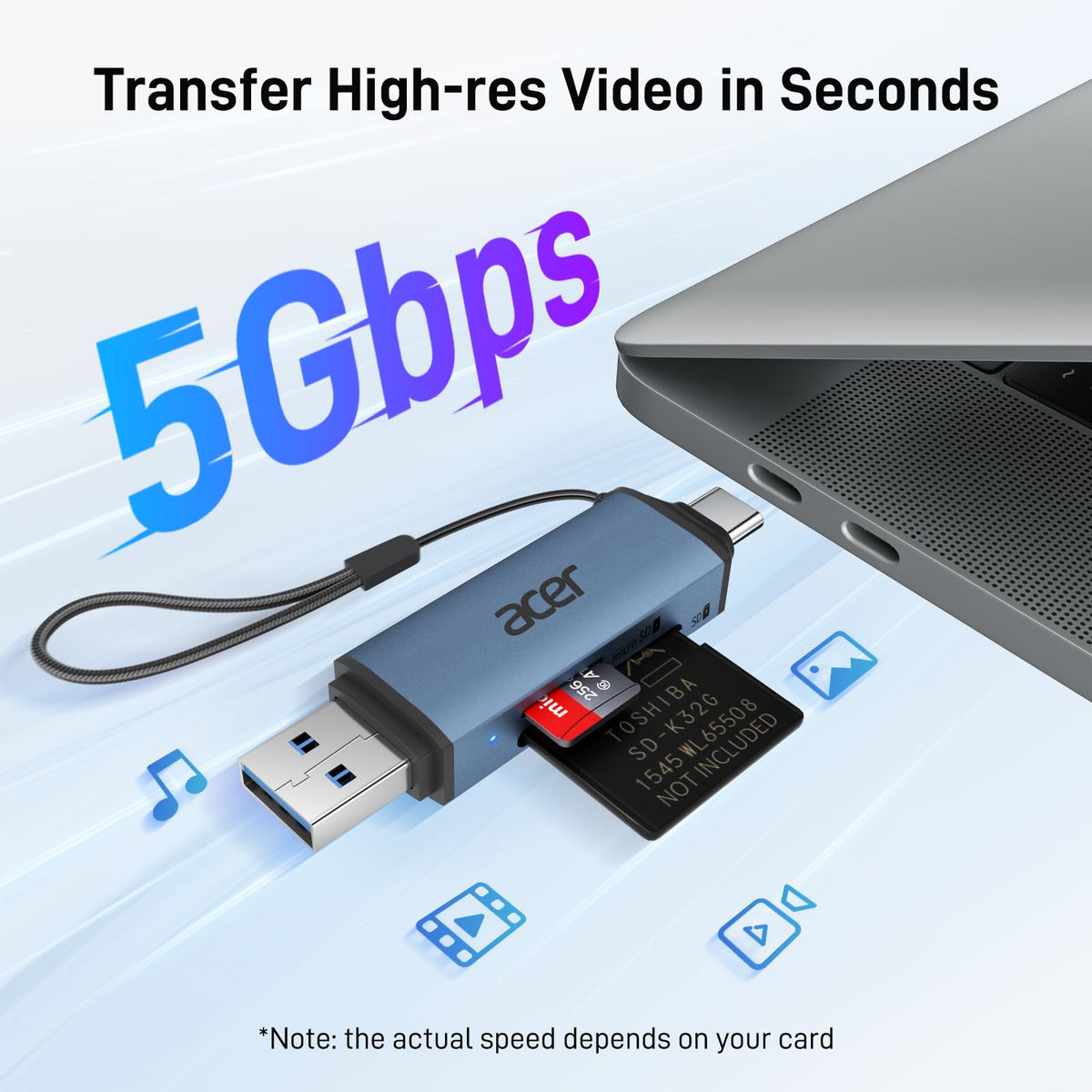 Acer SD Card Reader, USB C & USB 3.0 Memory Card Reader Adapter