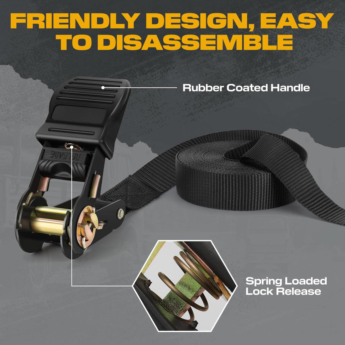 Ratchet Straps with Hook, 6M x 25MM, Heavy Duty, 4 Pack/Black