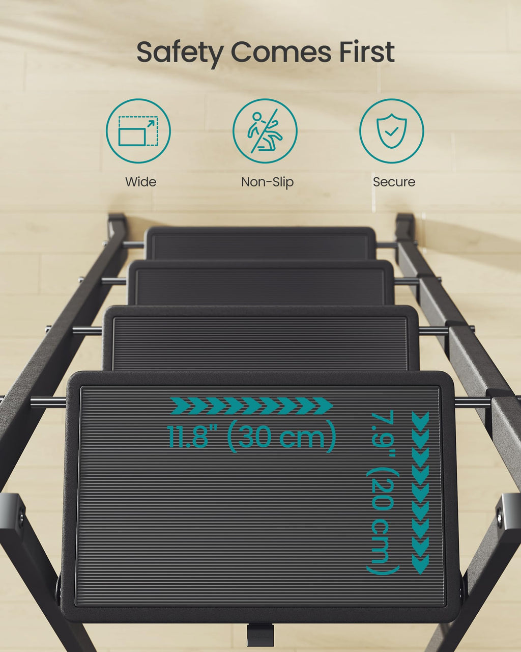 SONGMICS 3-Step Ladder, Folding Step Ladder, Safety, Holds up to 150KG