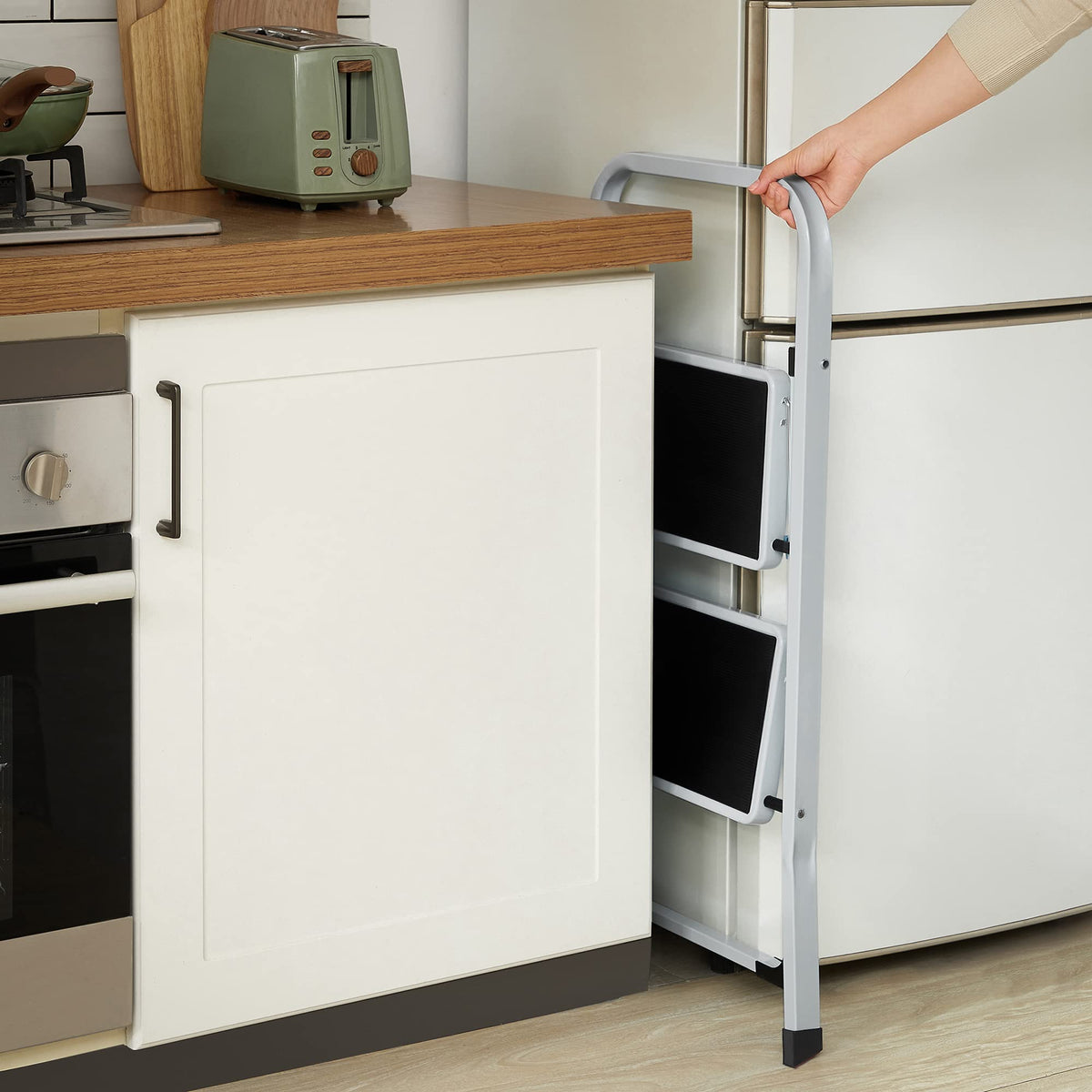 SONGMICS 3-Step Ladder, Folding Step Ladder, Safety, Holds up to 150KG