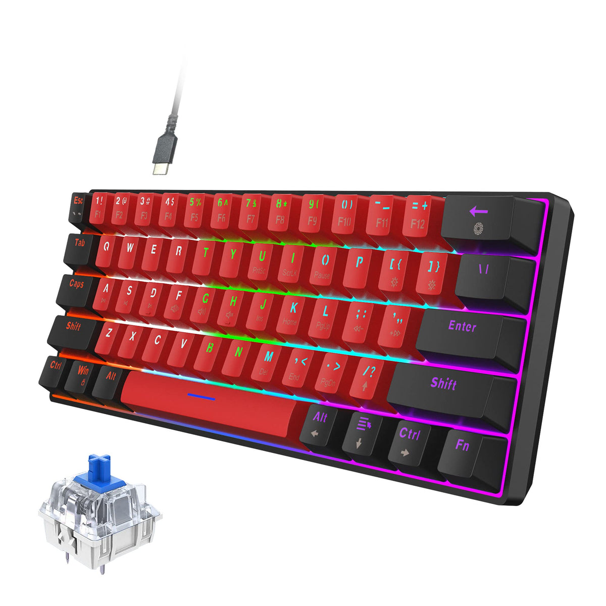 Snpurdiri 2.4G 60% Wireless Gaming Keyboard and Mouse Combo (White-Grey)