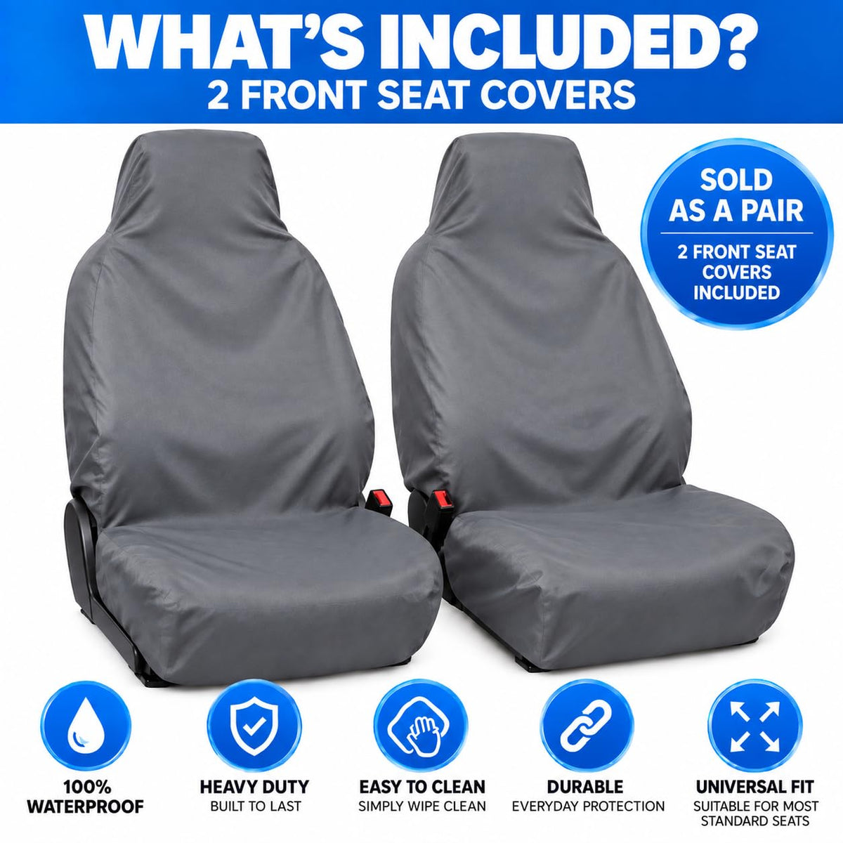 BLKWPSPFP920 Heavy Duty Black Waterproof Car Seat Covers/Protectors - 2 x Fronts