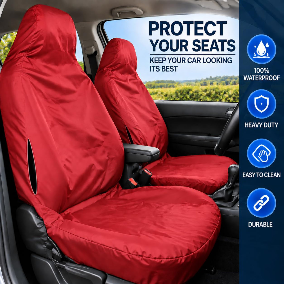 BLKWPSPFP920 Heavy Duty Black Waterproof Car Seat Covers/Protectors - 2 x Fronts
