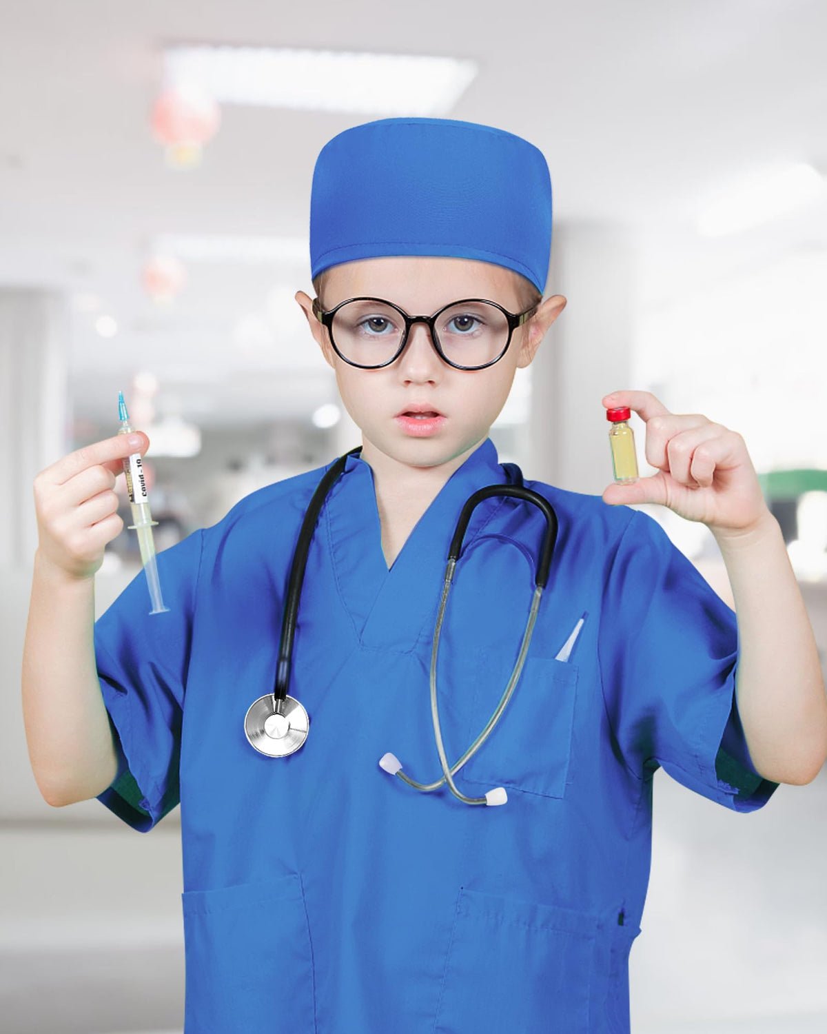ICECUTE Doctor Scrubs for Kids,7 Pcs Scrubs Costume with Accessories 3-11Y