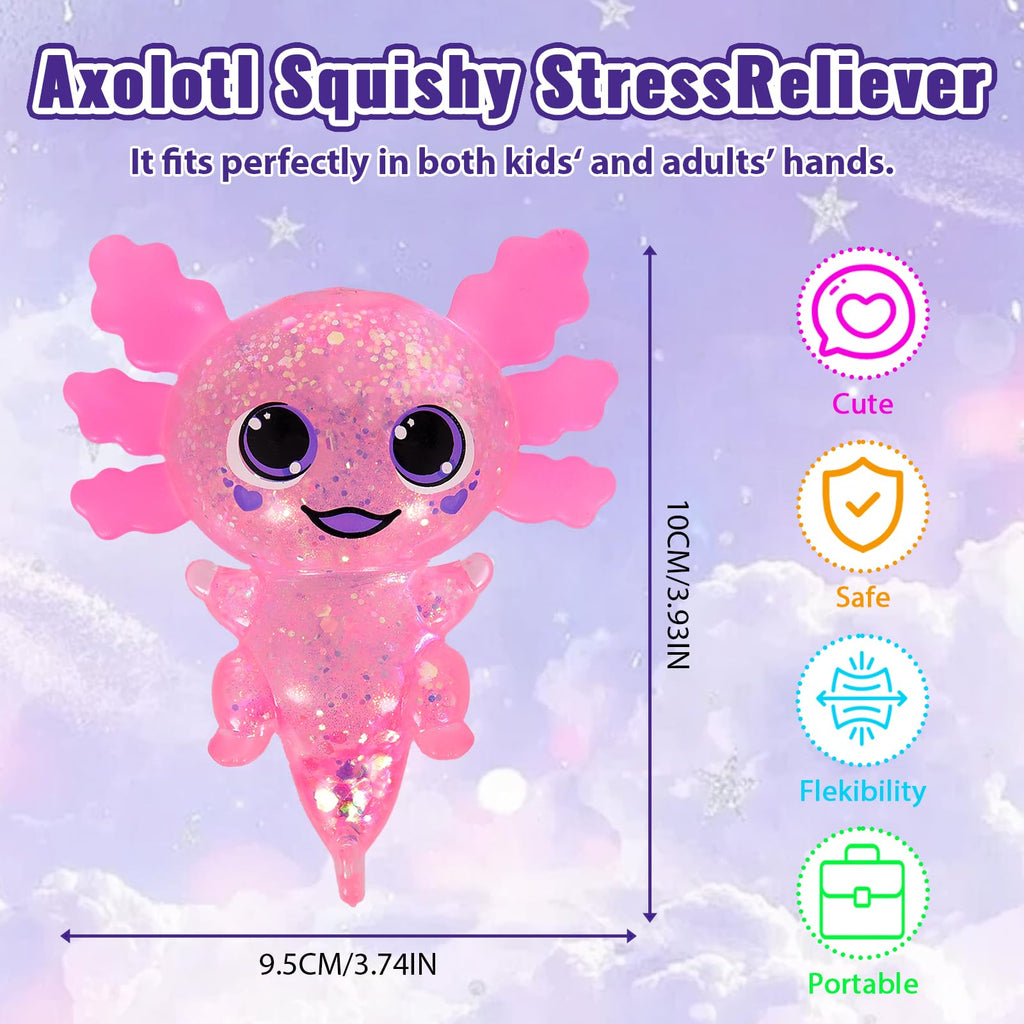 Axolotl Squishy Stress Relief Toy Glitter Fidget Toys Cute Malt Sugar Axolotl Toy Fidget Toys for Kids Youth Adult, Party Favors Anxiety Relief Squishy Toys(Blue)