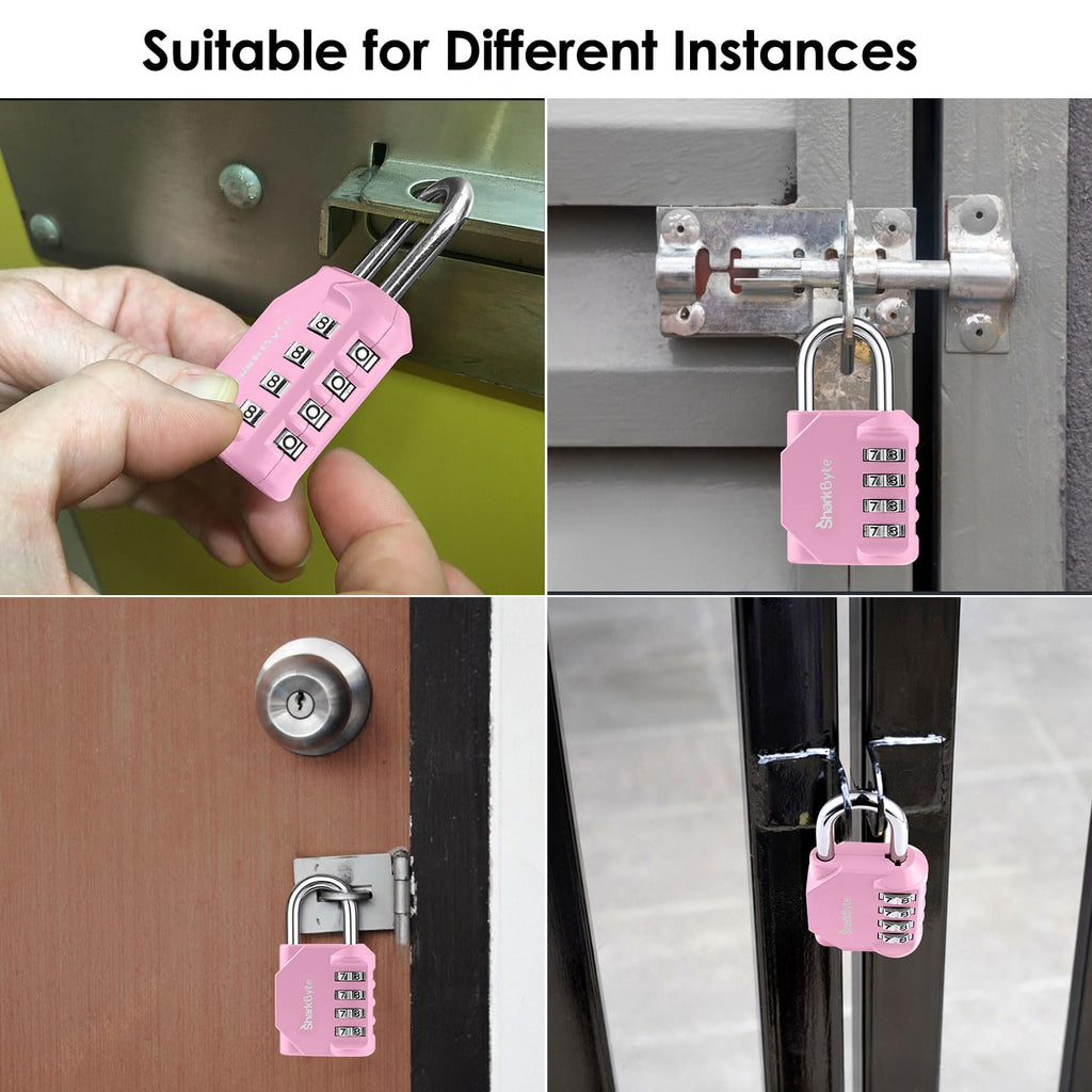 SharkByte Heavy Duty Combination Padlock – 4-Digit Weatherproof Outdoor Lock with Stainless Steel Shackle, Anti-Rust Resettable Code for Gym, School, Locker, Shed, Toolbox, Gate & Warehouse - Purple