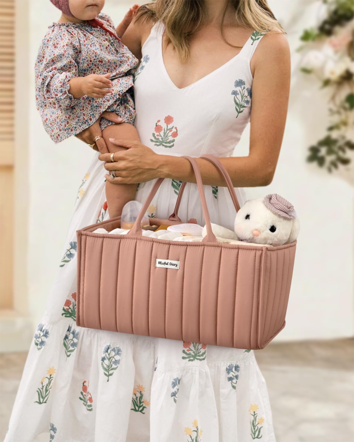 Blissful Diary Nappy Caddy Organiser, Baby Diaper Caddy for Nappy Station, Stylish Storage Basket for Newborn Essentials, Baby Shower Gifts for Girl or Boy, Sage Green