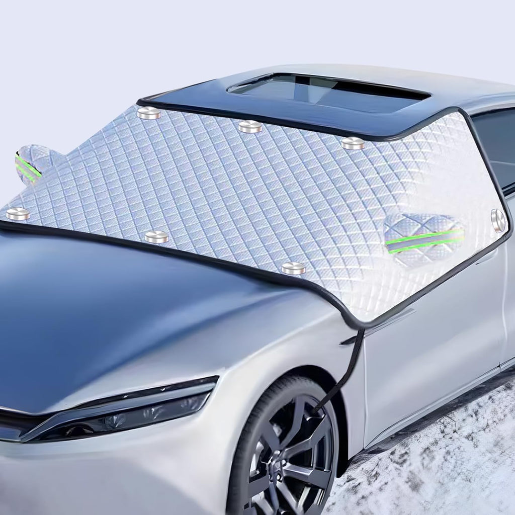 Maxee Car Windscreen Cover with 8 Magnetic, Enlarged Winter Snowproof Windshield Cover with Side Mirror Cover, Frost Guard for SUV Trucks Large Vehicles