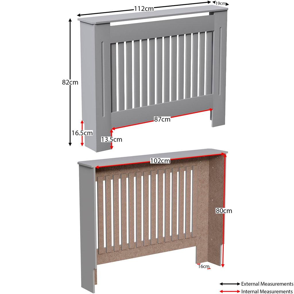 Vida Designs Chelsea Radiator Cover White - Medium - Modern Vertical Slat Design For Optimal Heat Circulation - H82xW111xD19cm - Painted MDF Cabinet Ideal For Living Room & Hallway