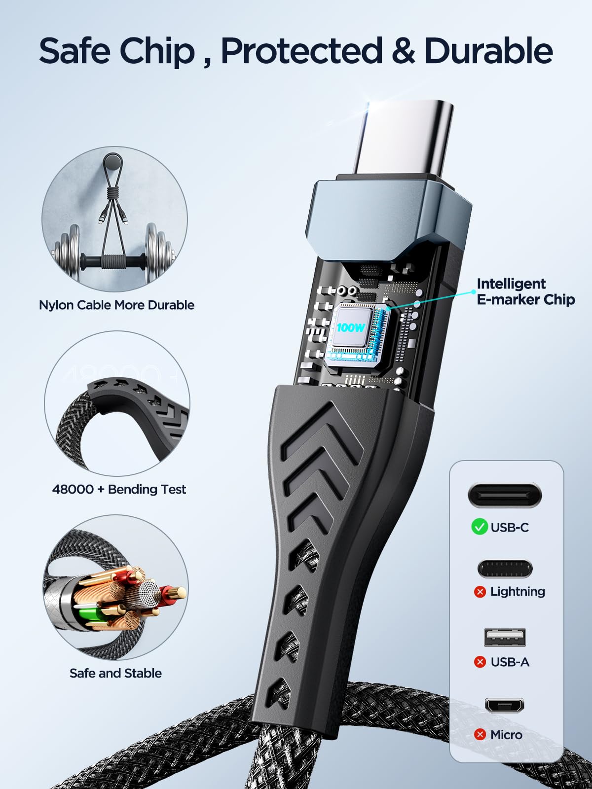 100W USB C to USB C, Fast Charging Cable 3M Long Type C Cable C to C Charger Fast Charg Lead Usbc to Usbc for iPhone 16 15 Pro Max Plus MacBook iPad Pro/Air Samsung Galaxy S23/S22/S21 Google Pixel