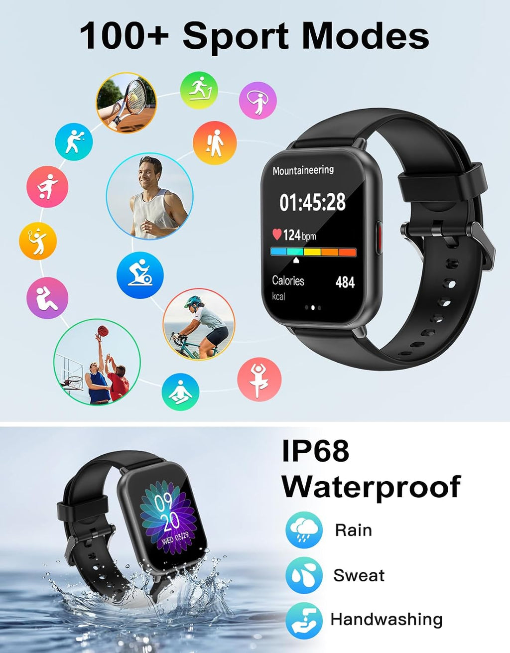 RUIMEN Smart Watch Answer Dial Call,Smart Watches for Women Men 1.85" HD Screen Fitness watch with SpO2 Heart Rate Sleep Monitor Step Counter Waterproof 100+ Sports Mode for Android iOS (2 Bands)