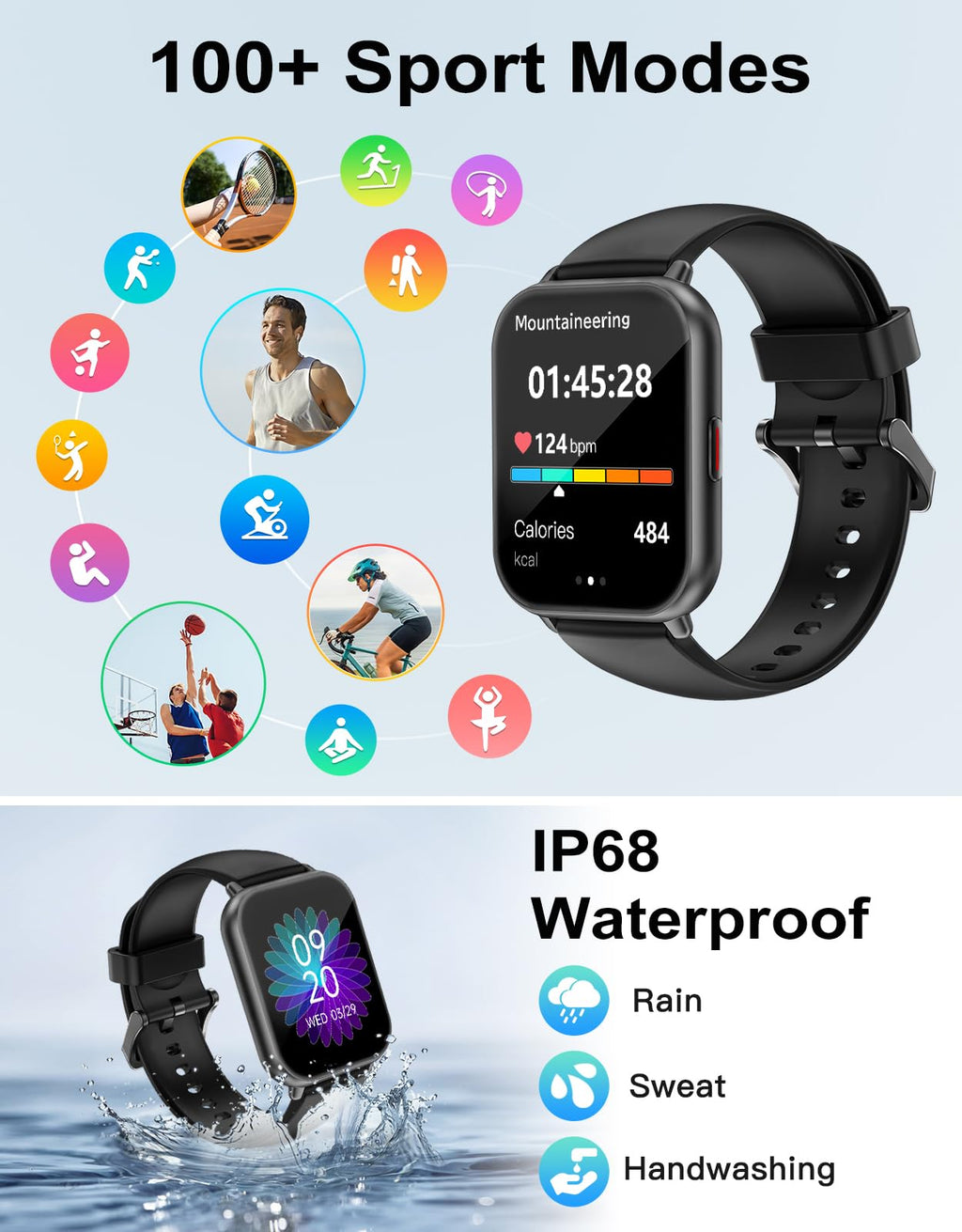 RUIMEN Smart Watch Answer Dial Call,Smart Watches for Women Men 1.85" HD Screen Fitness watch with SpO2 Heart Rate Sleep Monitor Step Counter Waterproof 100+ Sports Mode for Android iOS (2 Bands)